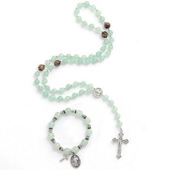 8mm Tiger Eye Rosary Necklace St Benedict Cross Bracelet Protection Gift