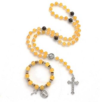 8mm Tiger Eye Rosary Necklace St Benedict Cross Bracelet Protection Gift
