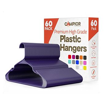 Campior Plastic Hangers Slim, Heavy-Duty, Non-Slip Notches, Pack of 60