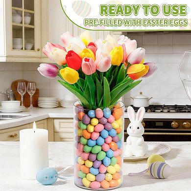 Easter Vaseset 15pcs Artificial Tulips with Eggs Spring Table Centerpiece