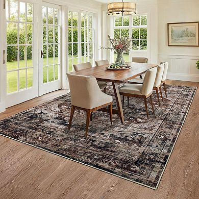 Medallion Area Rug Machine Washable Low Pile Pet Friendly Foldable Floor Cover for Living Room