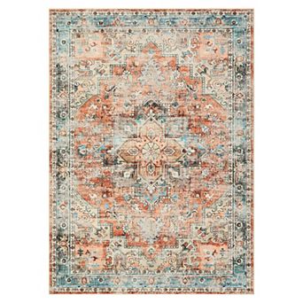 Medallion Area Rug Machine Washable Low Pile Pet Friendly Foldable Floor Cover for Living Room