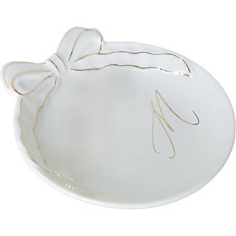 Personalized Initial Ceramic Jewelry Tray with Bow, Ring Holder, Earrings Dish