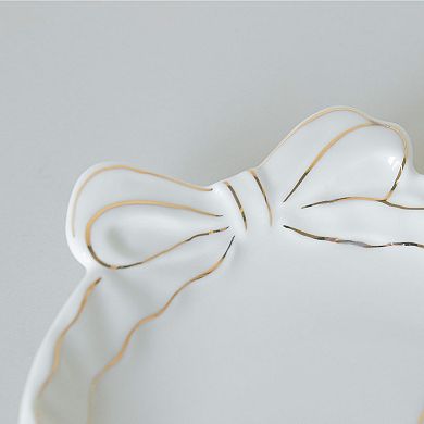 Personalized Initial Ceramic Jewelry Tray with Bow, Ring Holder, Earrings Dish