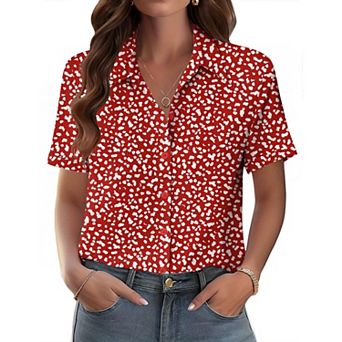 Zeagoo Shirts for Women Trendy Rolled Cuffed Short Sleeve Button Up Blouse Business Casual Tops