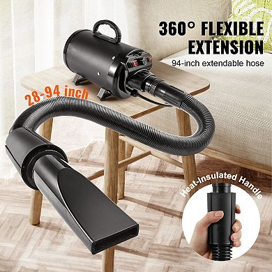 Pet Grooming Dryer with Extendable Hose, Variable Speed Airflow, and Heat Settings for Dogs