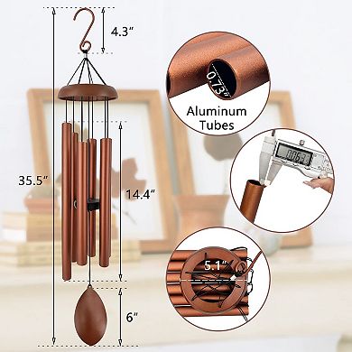 Deep Tone 36" Outdoor Wind Chime: Hand-Tuned Aluminum Tubes, Leaf-Shaped Wind Catcher, Sympathy Gift