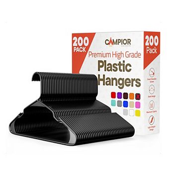 Campior Plastic Hangers Slim, Heavy-Duty, Non-Slip Notches, Pack of 200