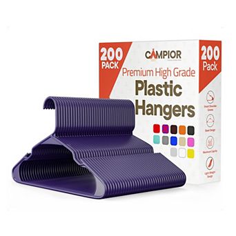 Campior Plastic Hangers Slim, Heavy-Duty, Non-Slip Notches, Pack of 200