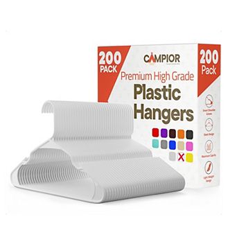 Campior Plastic Hangers Slim, Heavy-Duty, Non-Slip Notches, Pack of 200