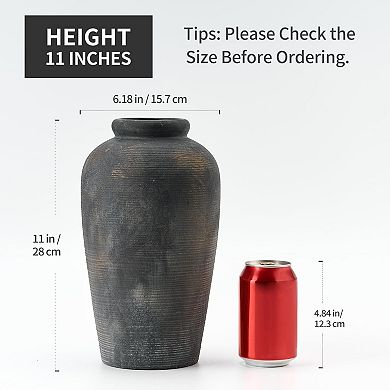 Large Ceramic Rustic Vase: 11" Tall Decorative for Home, Living Room, Entryway, Table Decor