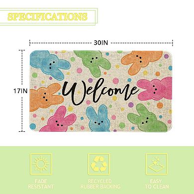 Easter Rabbit Welcome Door Mat Non-slip Spring Decor Rug 17" X 30"