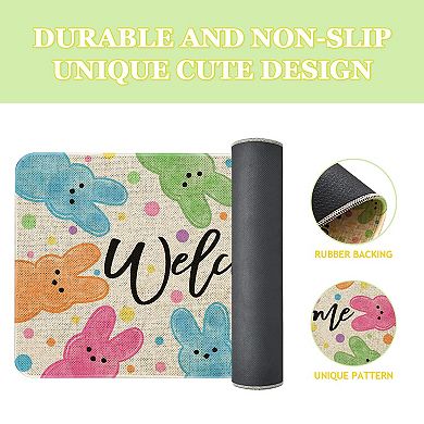 Easter Rabbit Welcome Door Mat Non-slip Spring Decor Rug 17" X 30"