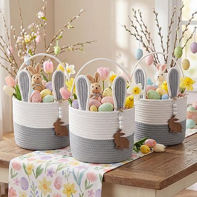 Easter Bunny Basket with Name Tag Detachable Rabbit Ear Gift Tote