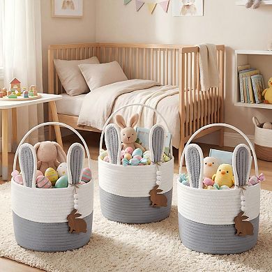 Easter Bunny Basket with Name Tag Detachable Rabbit Ear Gift Tote
