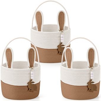 Easter Bunny Basket with Name Tag Detachable Rabbit Ear Gift Tote