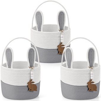 Easter Bunny Basket with Name Tag Detachable Rabbit Ear Gift Tote