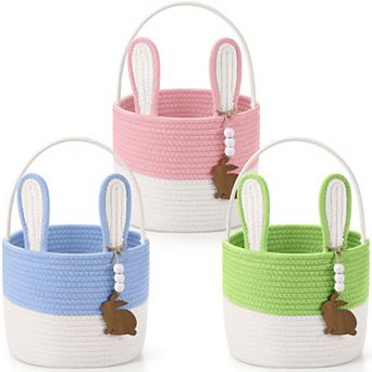 Easter Bunny Basket with Name Tag Detachable Rabbit Ear Gift Tote