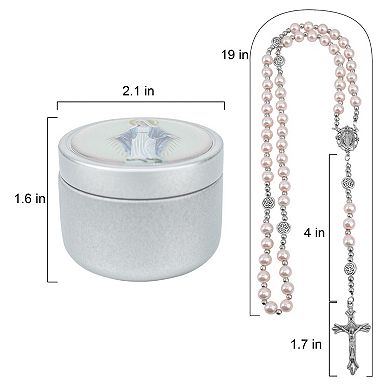 8mm Pink Handmade Glass Rosary Necklace Gift Box Religious