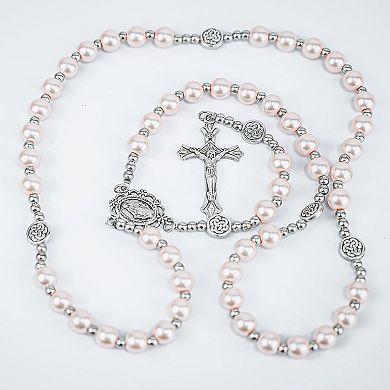 8mm Pink Handmade Glass Rosary Necklace Gift Box Religious