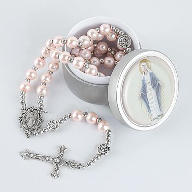 8mm Pink Handmade Glass Rosary Necklace Gift Box Religious