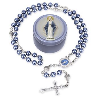 8mm Pink Handmade Glass Rosary Necklace Gift Box Religious