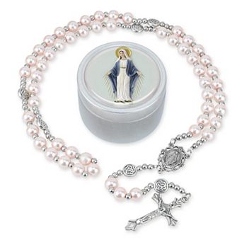 8mm Pink Handmade Glass Rosary Necklace Gift Box Religious