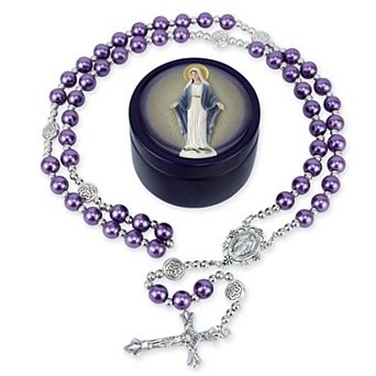 8mm Pink Handmade Glass Rosary Necklace Gift Box Religious