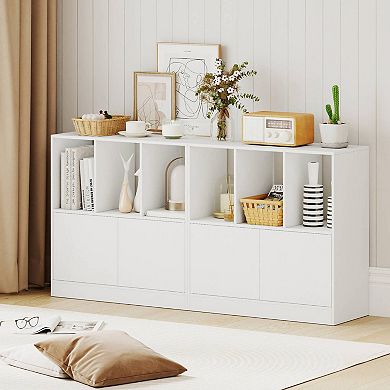 Costway Cube Bookcase with Doors, Open Compartments & Cabinet, Modern Display Shelf