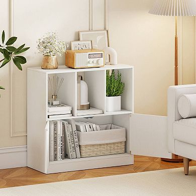 Costway Cube Bookcase with Doors, Open Compartments & Cabinet, Modern Display Shelf