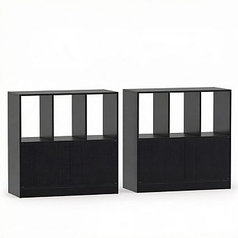 Costway Cube Bookcase with Doors, Open Compartments & Cabinet, Modern Display Shelf