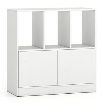 Costway Cube Bookcase with Doors, Open Compartments & Cabinet, Modern Display Shelf