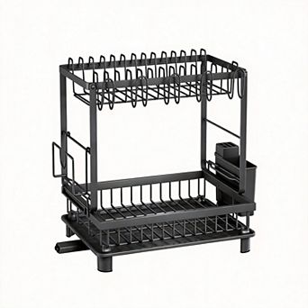 Multifunctional 2 tier Dish Drying Rack with Drainboard