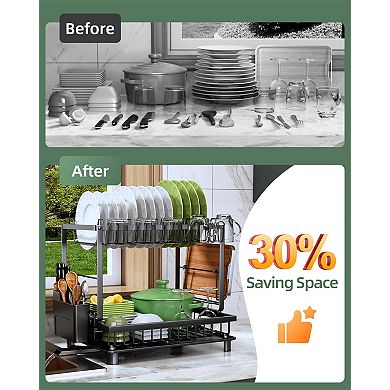 Multifunctional 2-Tier Dish Drying Rack with Drainboard