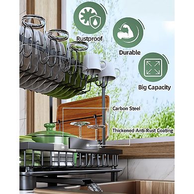 Multifunctional 2-Tier Dish Drying Rack with Drainboard