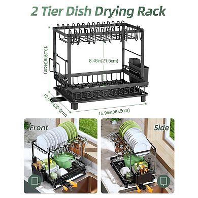 Multifunctional 2-Tier Dish Drying Rack with Drainboard
