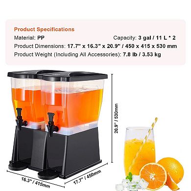 Dual 3-Gallon Beverage Dispenser Set with Spring-Loaded Faucets and Detachable Drip Trays