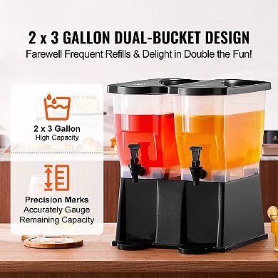 Dual 3-Gallon Beverage Dispenser Set with Spring-Loaded Faucets and Detachable Drip Trays
