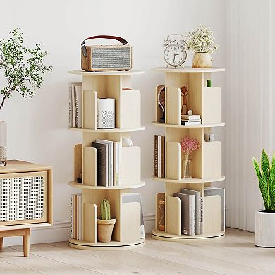 Costway 3-Tier Rotating Bookshelf 360° Display Rack with Dividers & Anti-falling Baffles
