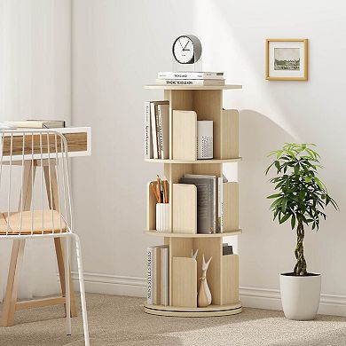 Costway 3-Tier Rotating Bookshelf 360° Display Rack with Dividers & Anti-falling Baffles