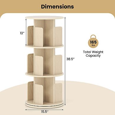 Costway 3-Tier Rotating Bookshelf 360° Display Rack with Dividers & Anti-falling Baffles