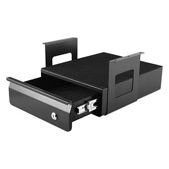 Under-Desk Drawer with Lock, Ball-Bearing Slides, and Open Shelf for Office Organization, Black