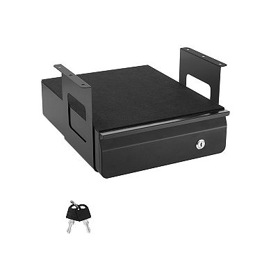 Under-Desk Drawer with Lock, Ball-Bearing Slides, and Open Shelf for Office Organization, Black