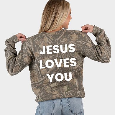 Team Jesus, Jesus Loves You - Women's Heavyweight Camo Sweatshirt