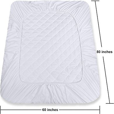 Great Ambitions Queen Size Quilted Fitted Mattress Pad, 16 Inch Deep Pocket, Washable, White