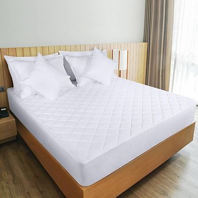 Great Ambitions Queen Size Quilted Fitted Mattress Pad, 16 Inch Deep Pocket, Washable, White