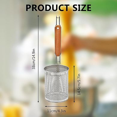 2-Pack Stainless Steel Pasta Strainers with Wooden Handles & Micro-Perforations