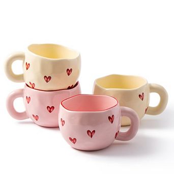 Ceramic Heart Coffee Mugs Cute Love 9.4OZ 4 pack
