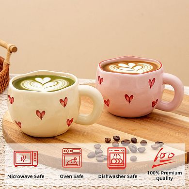 Ceramic Heart Coffee Mugs Cute Love 9.4OZ 4 pack