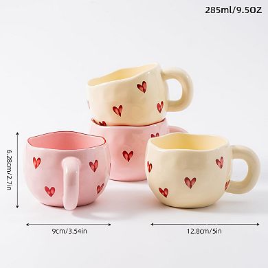Ceramic Heart Coffee Mugs Cute Love 9.4OZ 4 pack